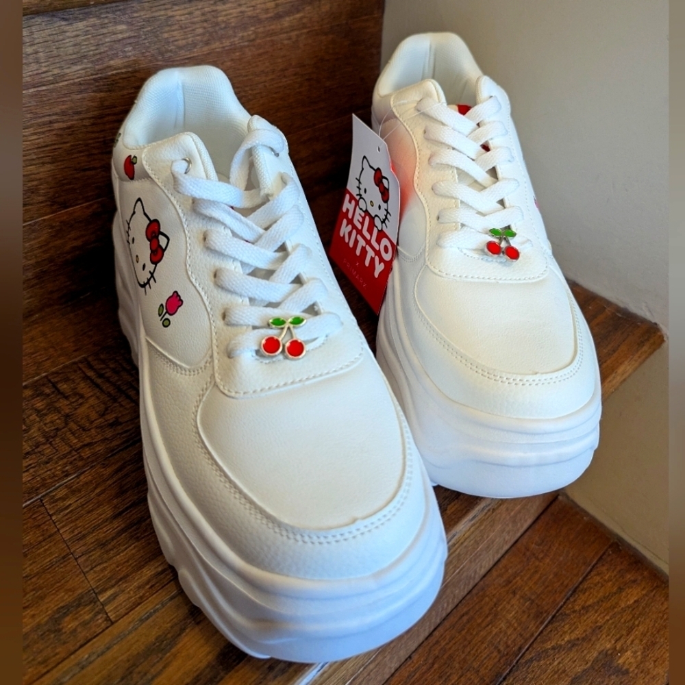 New Sanrio Hello Kitty Platform Sneakers White Woman's US 10 EU 41 From Spain - Picture 5 of 16